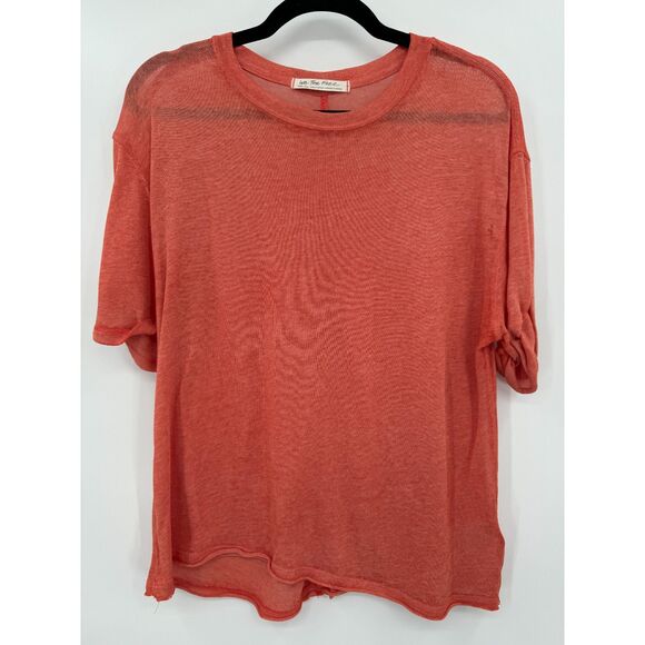 WE THE FREE Orange Boxy Lightweight Semi Sheer Roll Sleeve Top Size XS - Flawed - Picture 1 of 6